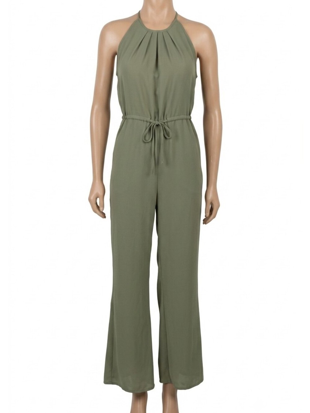 Orderplus Halter Neck Green Playsuit Backless Sleeveless Drawstring Size Small